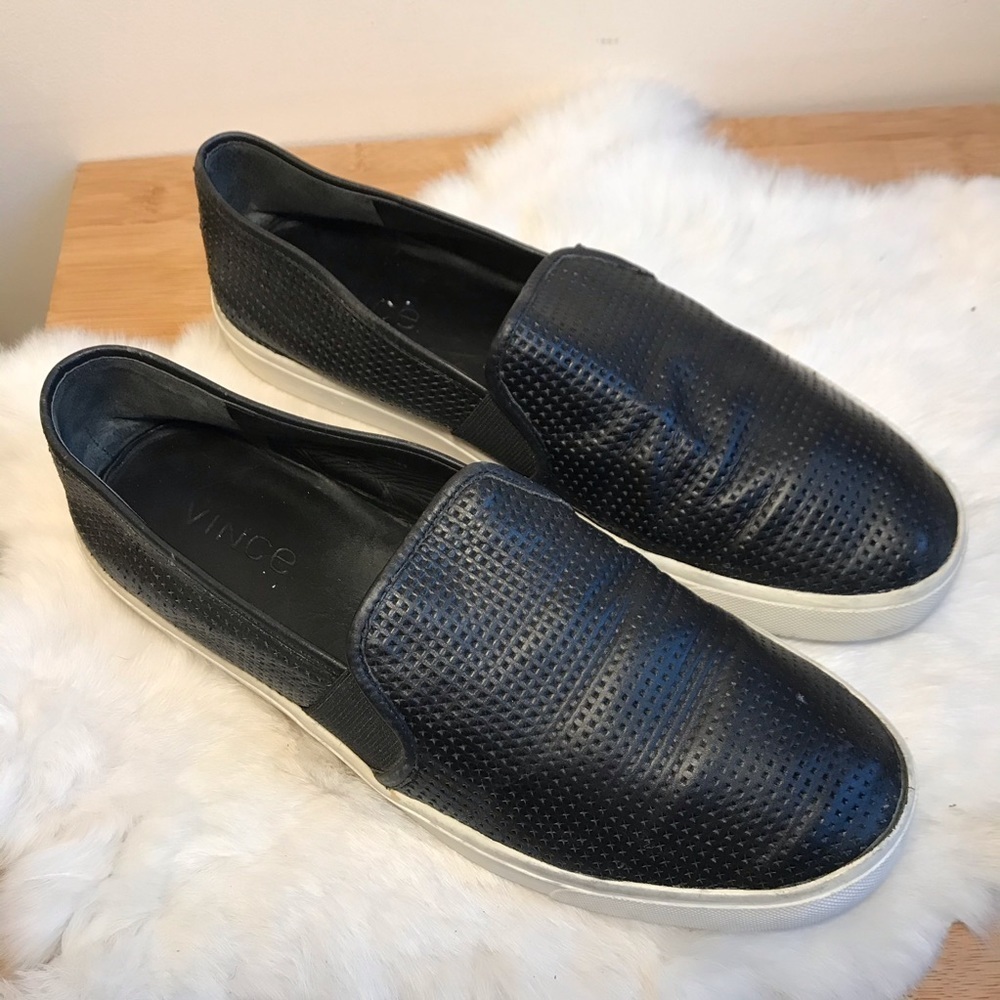 Vince Perforated Slip on Sneaker Black 8.5